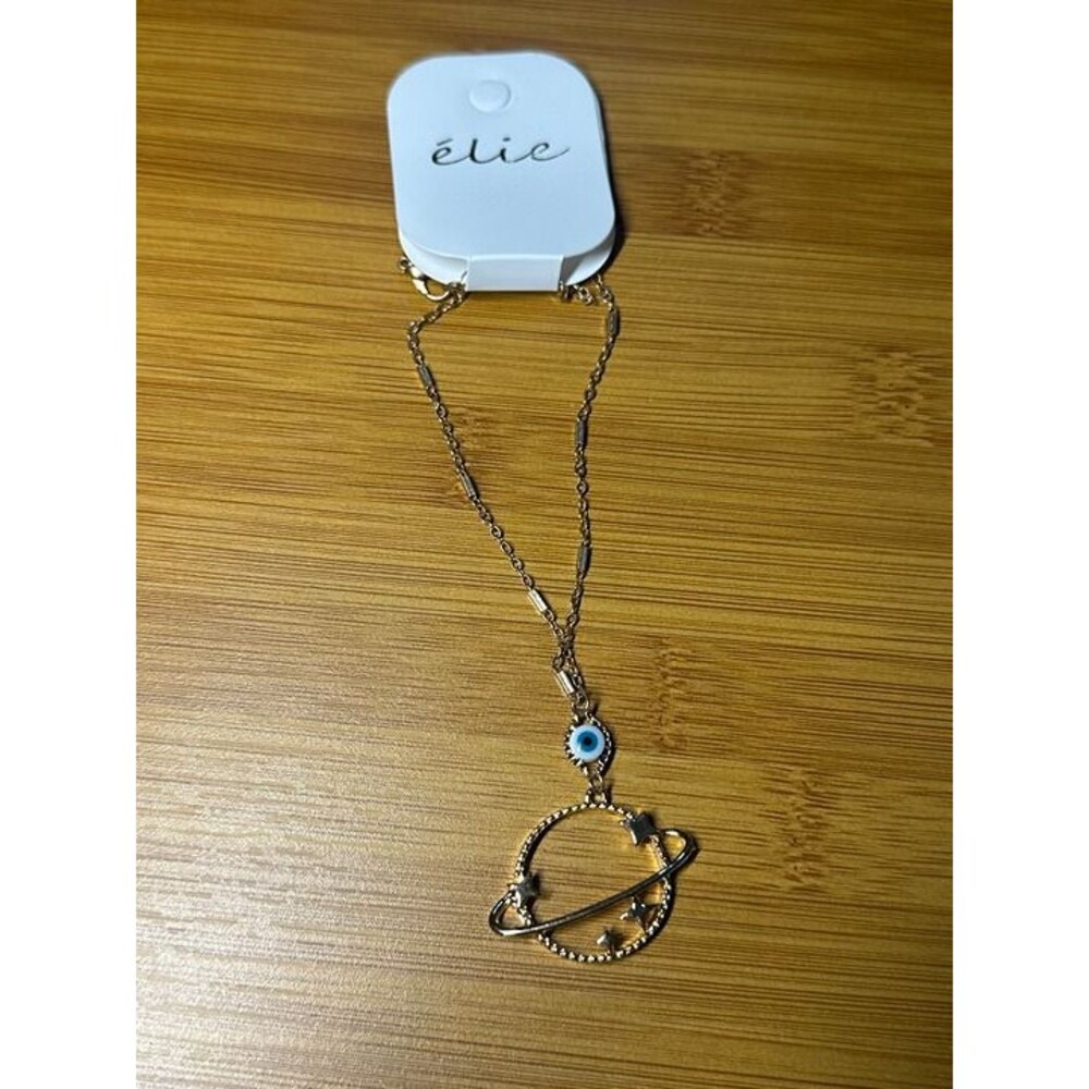 élie Gold Saturn Planet Evil Eye Charm Necklace Celestial NWT New Boho Jewelry
